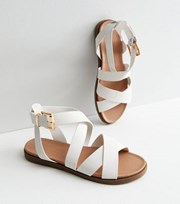 New Look White Leather-Look Strappy Footbed Sandals